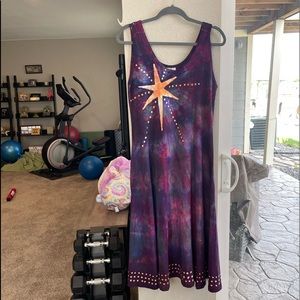 Peanut Punch beachy sleeveless purple/blue Tie-dyed Cotton Dress. Size Small